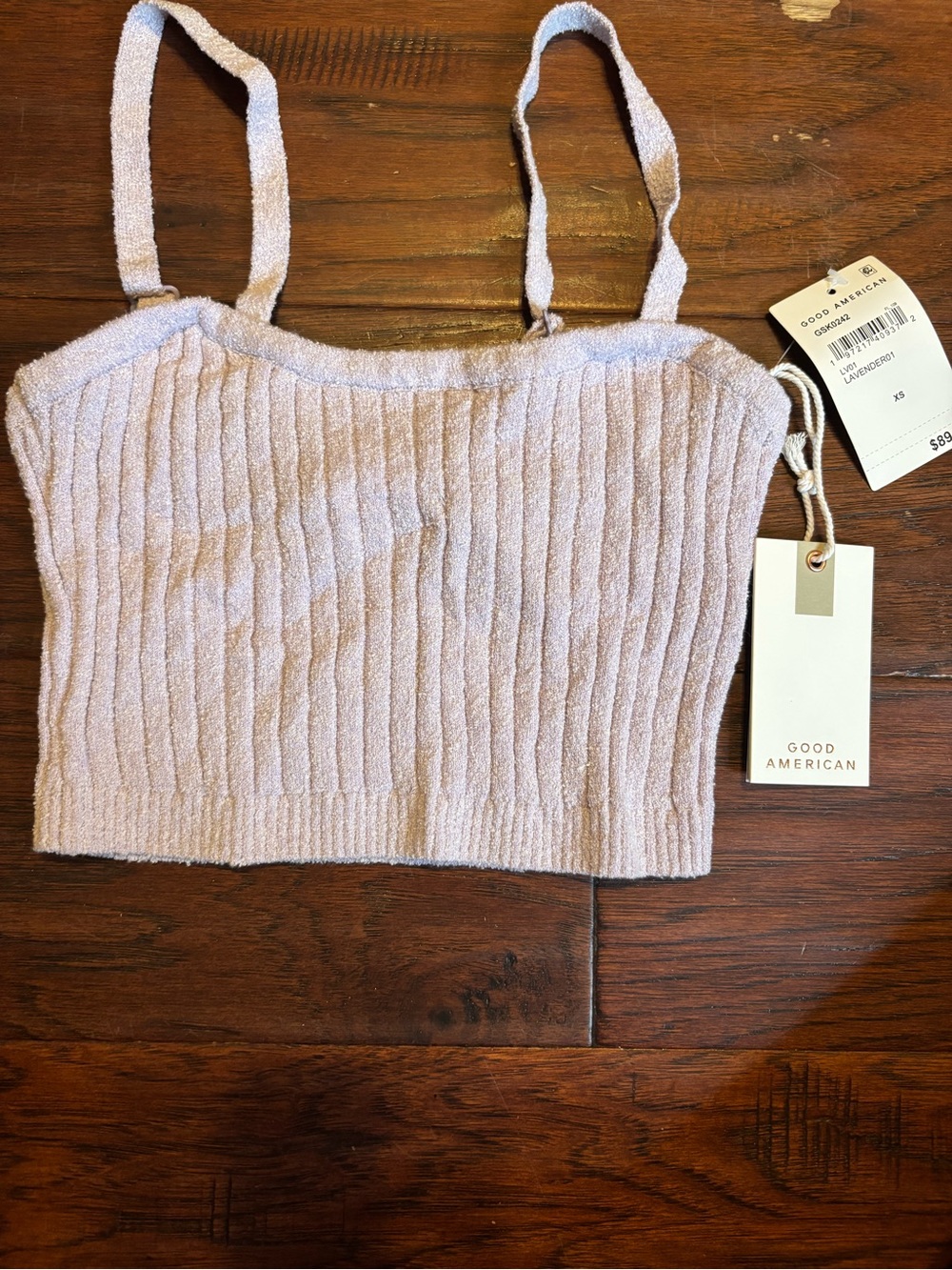 Good American Lavender Ribbed Terry Crop Cami